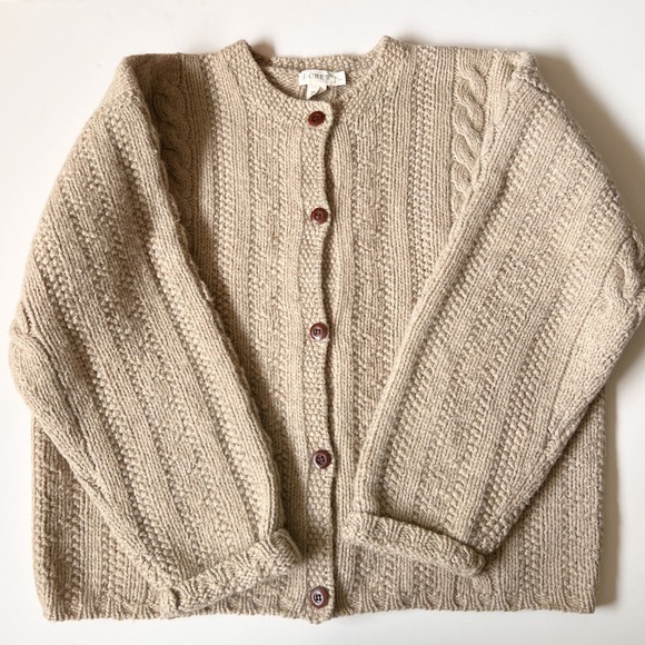 J.Crew Sweaters - Vintage J.Crew Fisherman Cardigan Sweater Shetland Wool Boxy Cable Knit Large